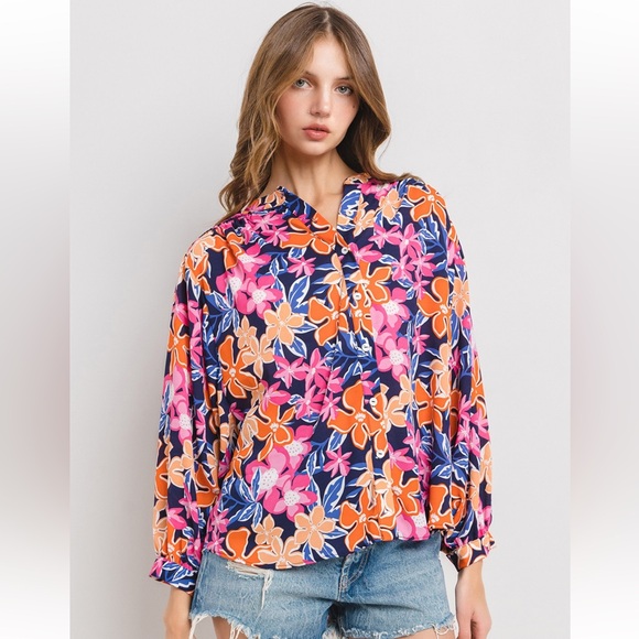 14 Boho Floral Print Button Down Blouse Top - Picture 5 of 7